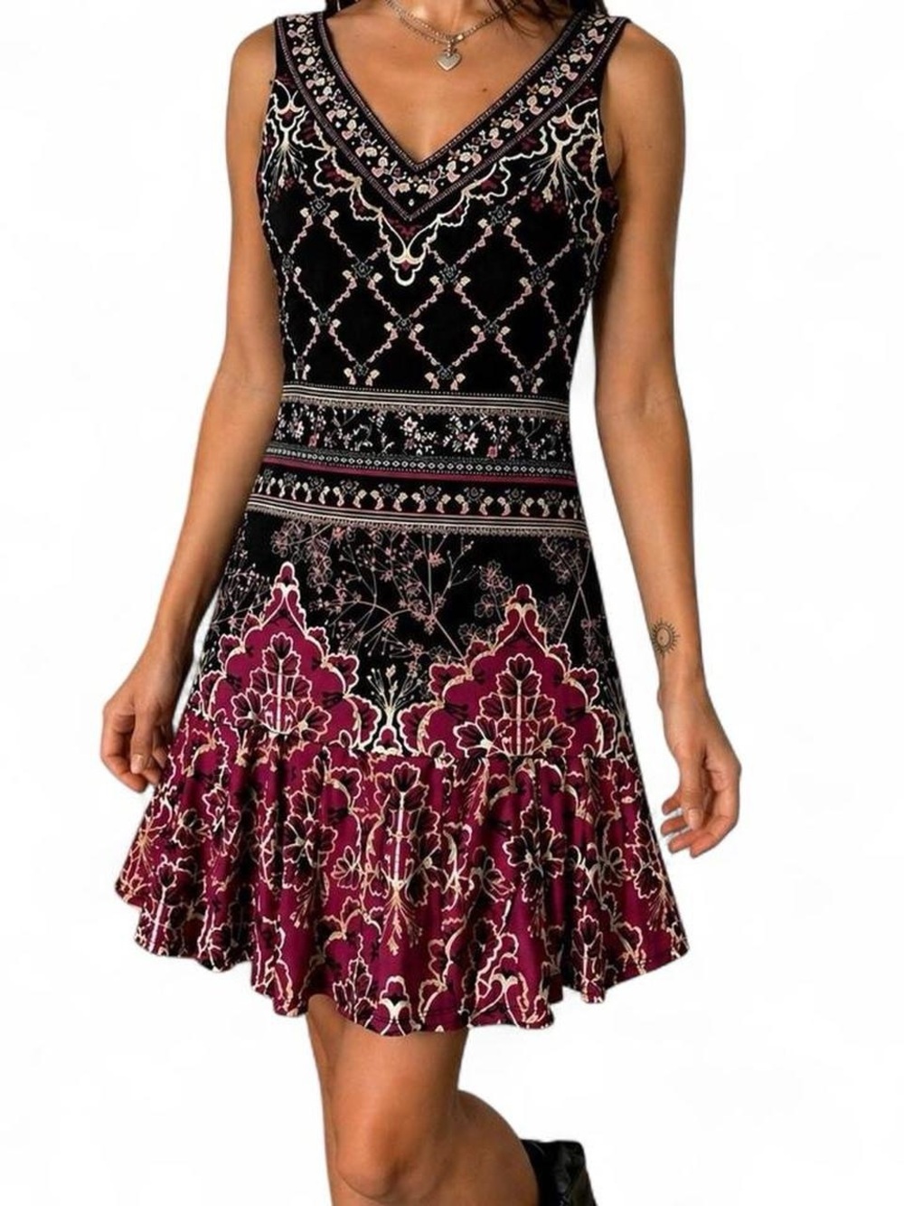 White House Black Market Embroidered Floral Sleeveless Mini Dress XS Boho